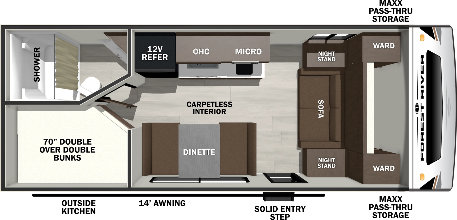 Wildcat Travel Trailers 170DBEDS Floorplan